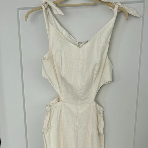 White Linen Cutout Jumpsuit - Picture 2 of 6